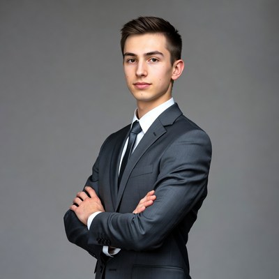 Young man in suit arms crossed