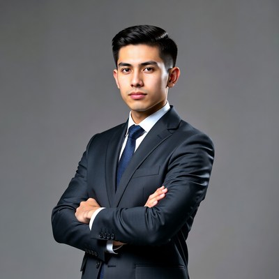 Young Asian man in suit arms crossed