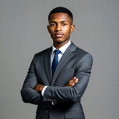 African-American man in suit with arms crossed