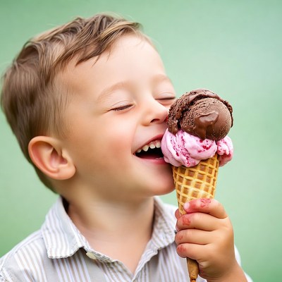 Boy eating ice cream cone