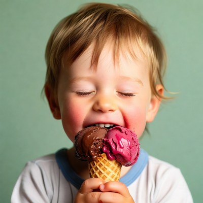 Baby boy eating ice cream cone