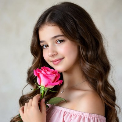 Girl holding pink rose