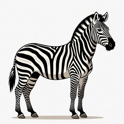Zebra standing on white background