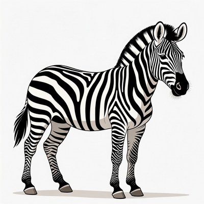 Zebra standing on white background