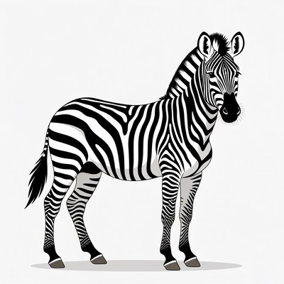 Zebra standing on white background