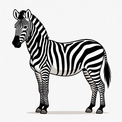 Zebra standing on white background