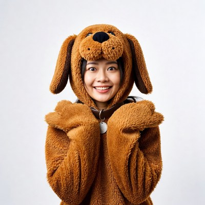 Asian woman in dog costume