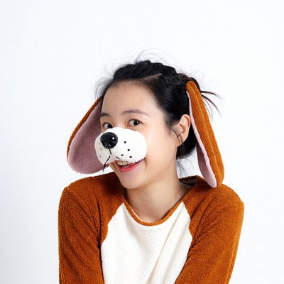 Asian woman wearing dog mask