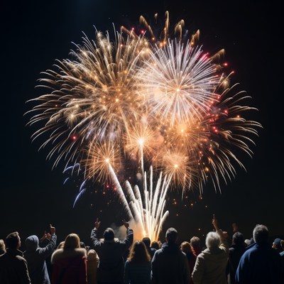 Crowd watching fireworks display