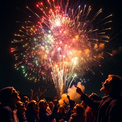 Crowd watching colorful fireworks display