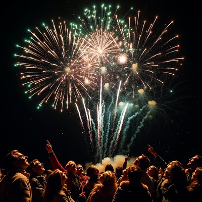Crowd watching colorful fireworks display