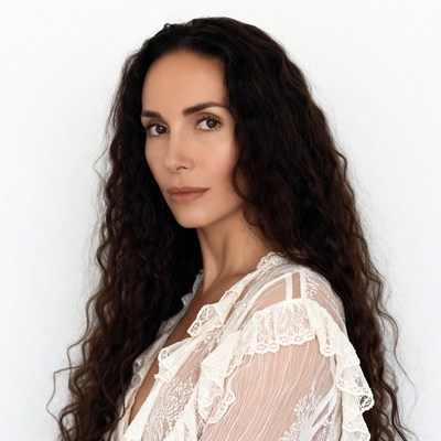 Woman with long wavy brown hair