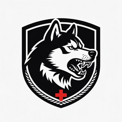 Growling Husky Dog Shield Emblem