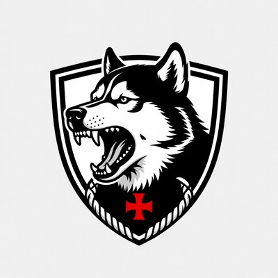 Growling Husky in Shield Emblem