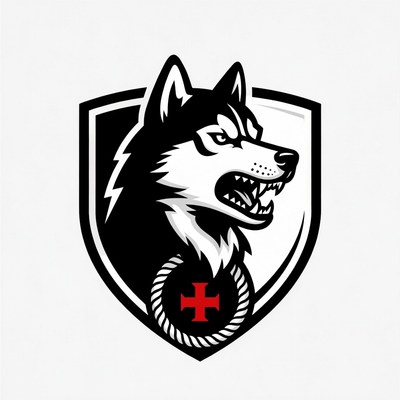 Growling Husky in Shield with Red Cross