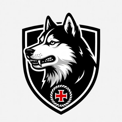 Husky Head in Shield with Red Cross