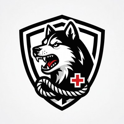 Growling Husky with Red Cross Shield
