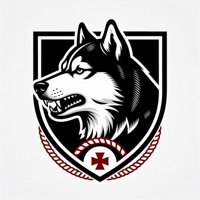 Growling Husky Head in Shield Emblem