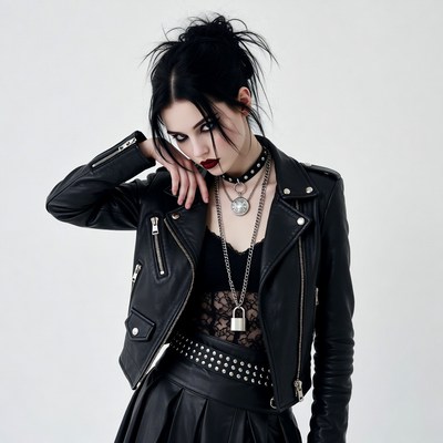 Goth woman in leather jacket