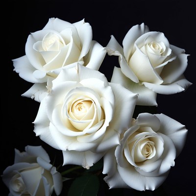 White Roses Bouquet on Black Background
