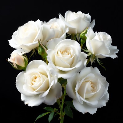 White Roses Bouquet on Black Background