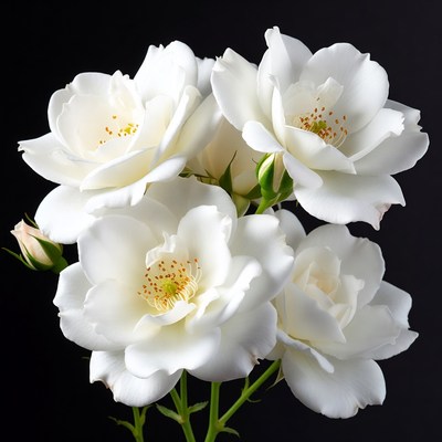 White Roses Bouquet on Black Background