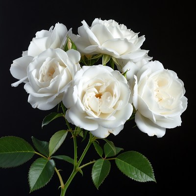 White Roses Bouquet on Black Background