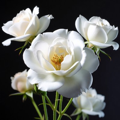 White Roses Bouquet on Black Background