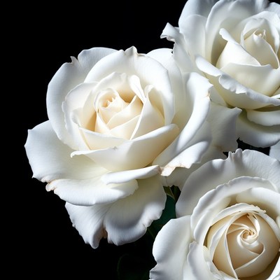 White Roses on Black Background
