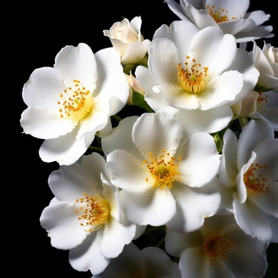 White Roses Cluster on Black Background