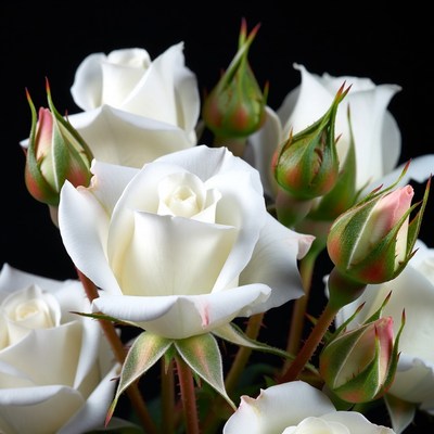White Roses Bouquet on Black Background