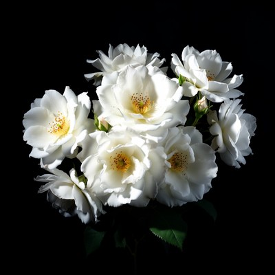 White Roses Bouquet on Black Background