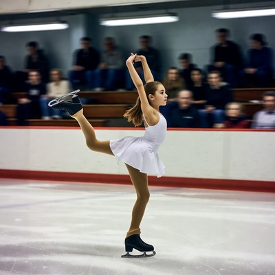 Young girl figure skating on ice