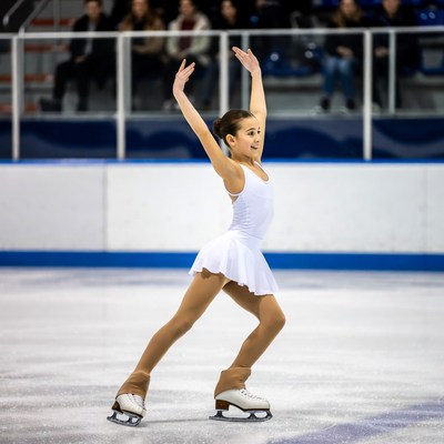 Young girl figure skating on ice