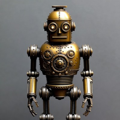 Steampunk Golden Robot Standing