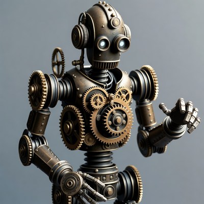 Steampunk Robot Posing with Gears