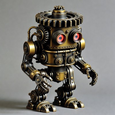 Steampunk Robot with Red Eyes