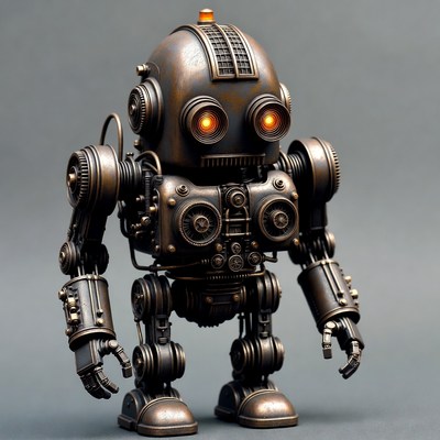 Steampunk robot on gray background