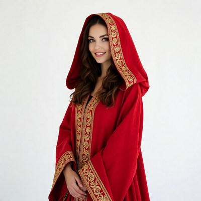 Woman in red hooded cloak