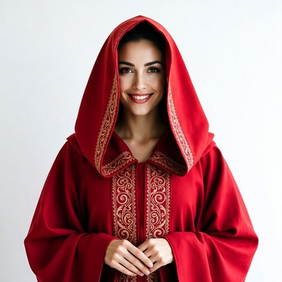 Woman in red hooded robe