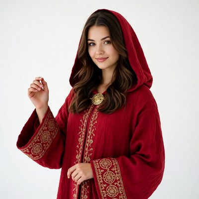 Woman in red hooded cloak