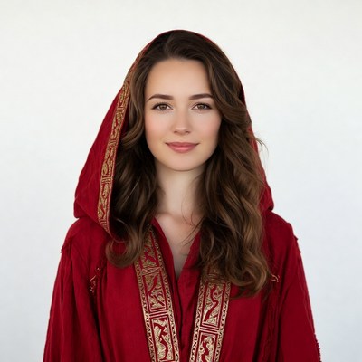 Woman in red hooded robe