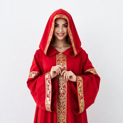 Woman in red hooded robe