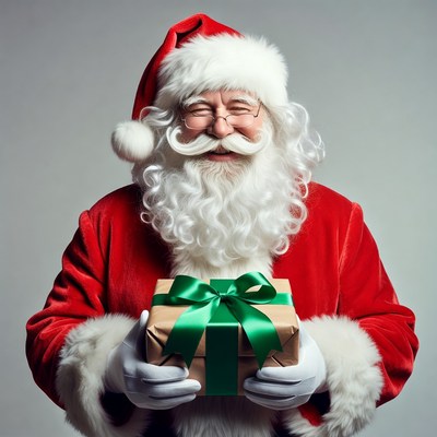 Santa Claus holding Christmas gift