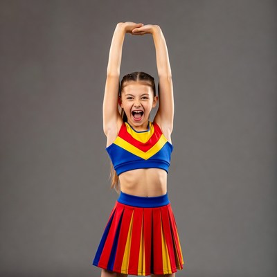 Girl cheerleader raising arms shouting