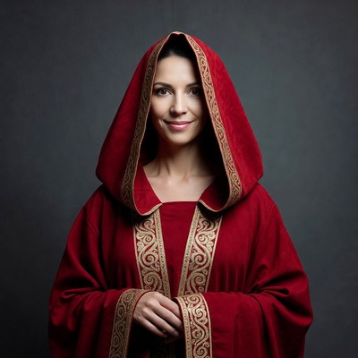 Woman in red hooded robe