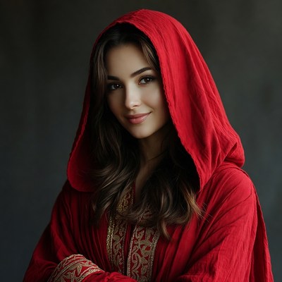 Woman in red hooded robe