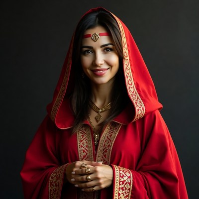 Woman in Red Hooded Robe