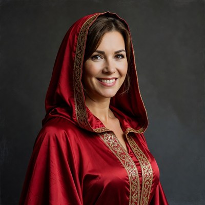 Woman in red hooded cloak