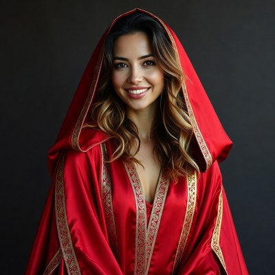 Woman in red hooded robe